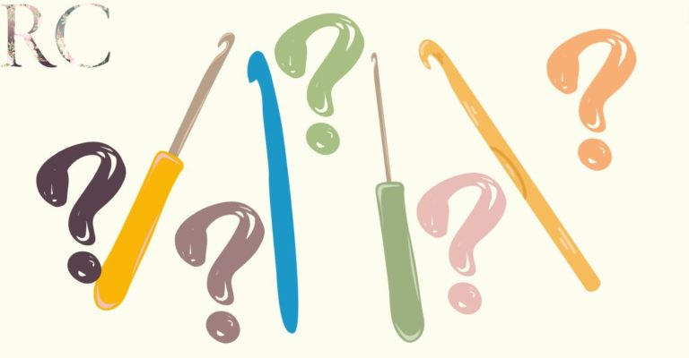 cartoon pictures of different size crochet hooks interspersed with question marks